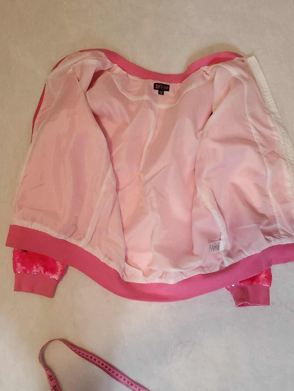 Girls' Pink Sequin Bomber Jacket - Sparkle Front Zip - Picture 3 of 9
